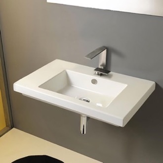 Bathroom Sink Rectangular White Ceramic Wall Mounted or Drop In Sink Tecla CAN02011
